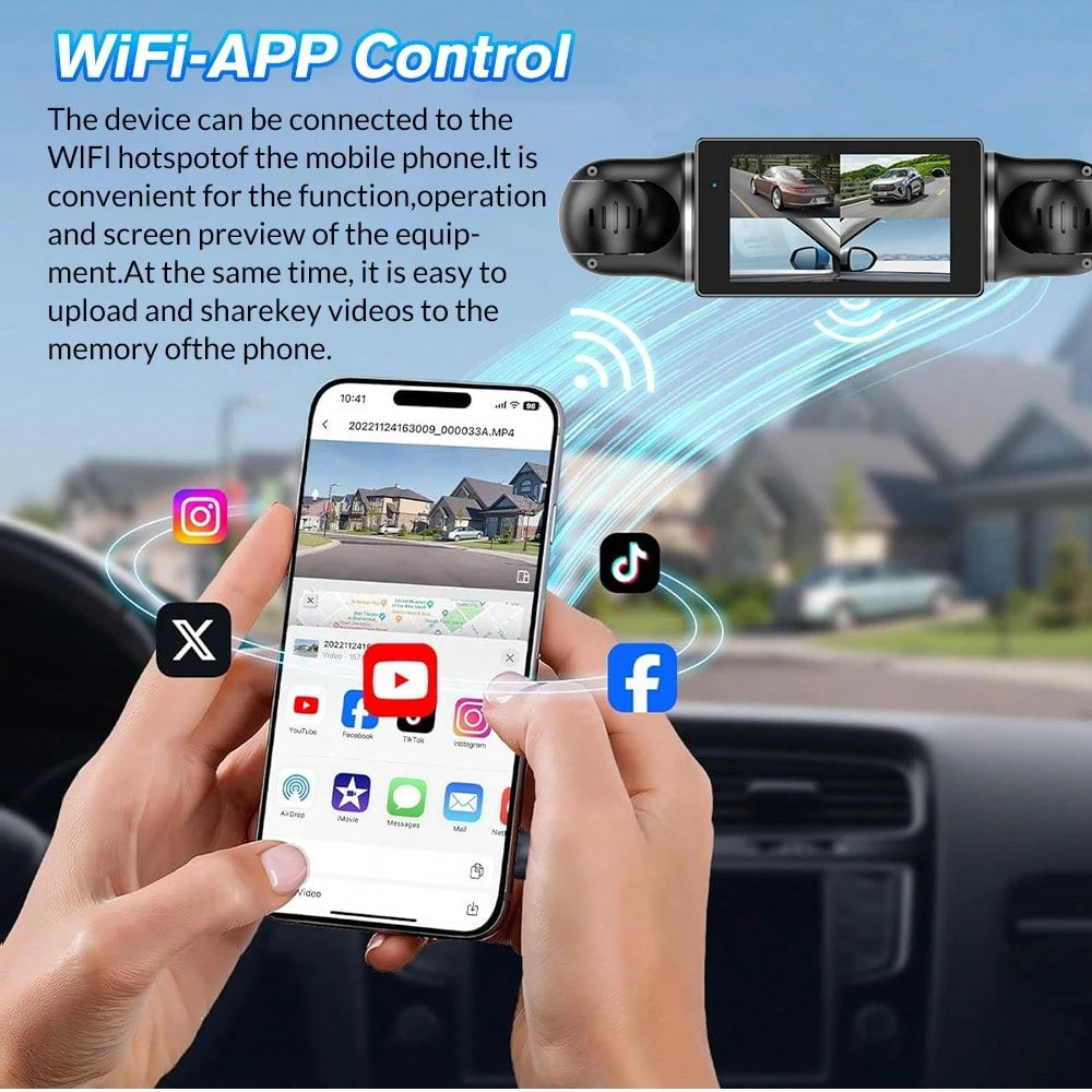 Dashcam 1080P Front Camera 150° Wide-Angle Lens, Equipped With Three Cameras, Includes 64GB Memory Card, Night Vision Function, Built-In High-Sensitivity Gravity Sensor, Loop Recording, 24-Hour Parkin