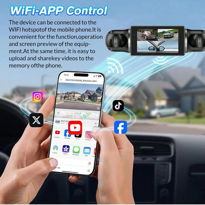 Dashcam 1080P Front Camera 150° Wide-Angle Lens, Equipped With Three Cameras, Includes 64GB Memory Card, Night Vision Function, Built-In High-Sensitivity Gravity Sensor, Loop Recording, 24-Hour Parkin