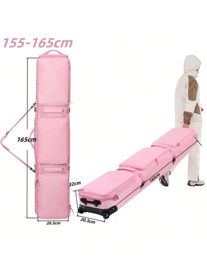 DashingNoah Rolling Ski Bags With Wheel, 165cm-175cm Padded Waterproof Snowboard Bag For Air Travel, Fits Single Ski & Skis With 3 Separation Storage, Unisex Adjustable Length, Pink