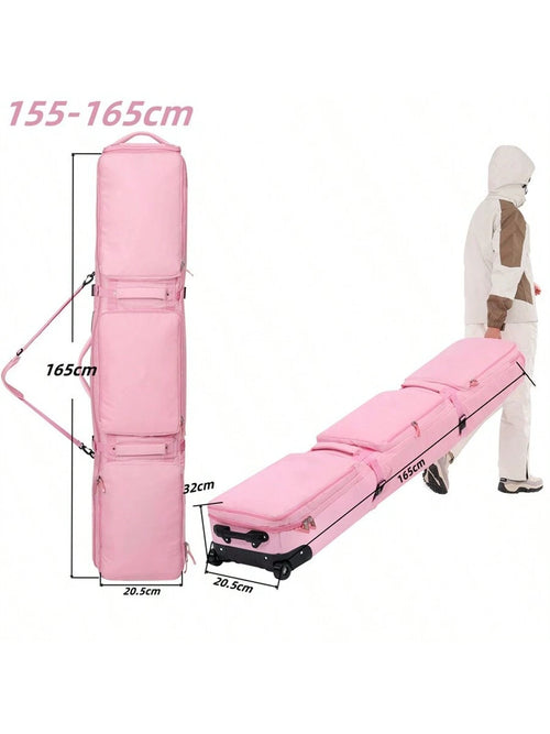 DashingNoah Rolling Ski Bags With Wheel, 165cm-175cm Padded Waterproof Snowboard Bag For Air Travel, Fits Single Ski & Skis With 3 Separation Storage, Unisex Adjustable Length, Pink