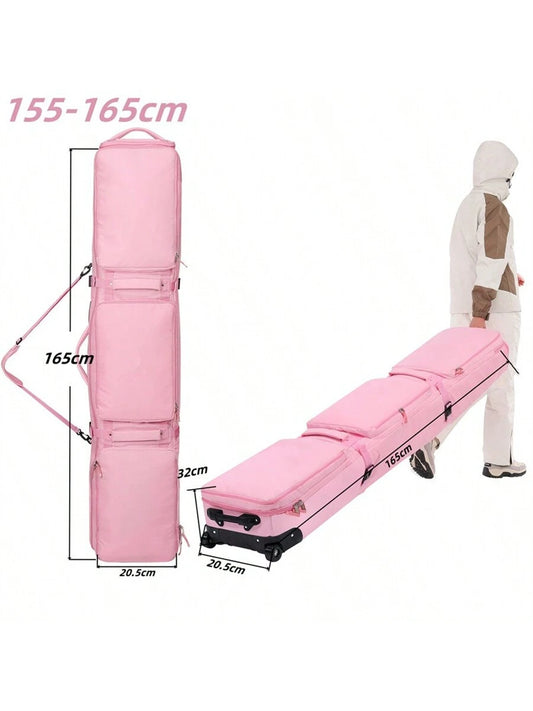 DashingNoah Rolling Ski Bags With Wheel, 165cm-175cm Padded Waterproof Snowboard Bag For Air Travel, Fits Single Ski & Skis With 3 Separation Storage, Unisex Adjustable Length, Pink