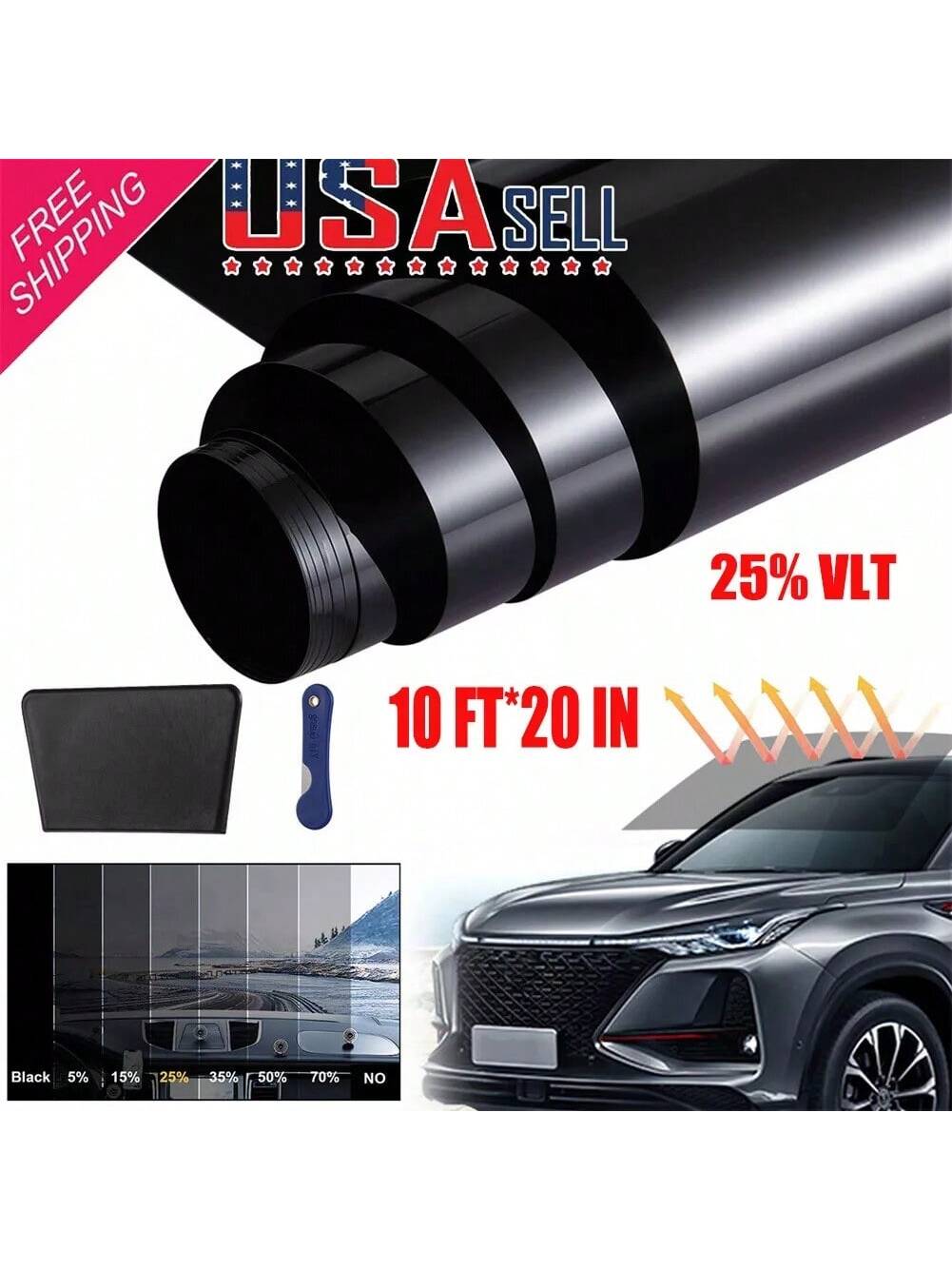 Dazone 300CM Uncut Roll Window Tint Film 25% VLT 20" X 10ft Feet For Car Home Office Glass Window UV Block Sunshade Tint Film Universal Privacy Security For Car Truck Auto- Any Size & Shade With Free
