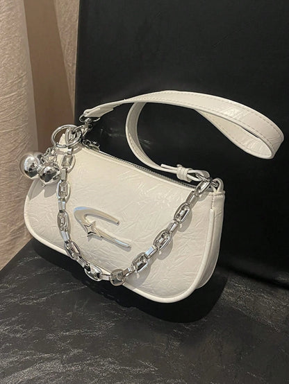 DAZY Fashionable Personalized Women's Square Bag, Camera Bag, PU Material, Metal Star Decor, Chain Decor, Ball Decor, Baddie Style, Y2K Metallic Vibe, Suitable For Daily Use, Work Commute, Wallet, Gif