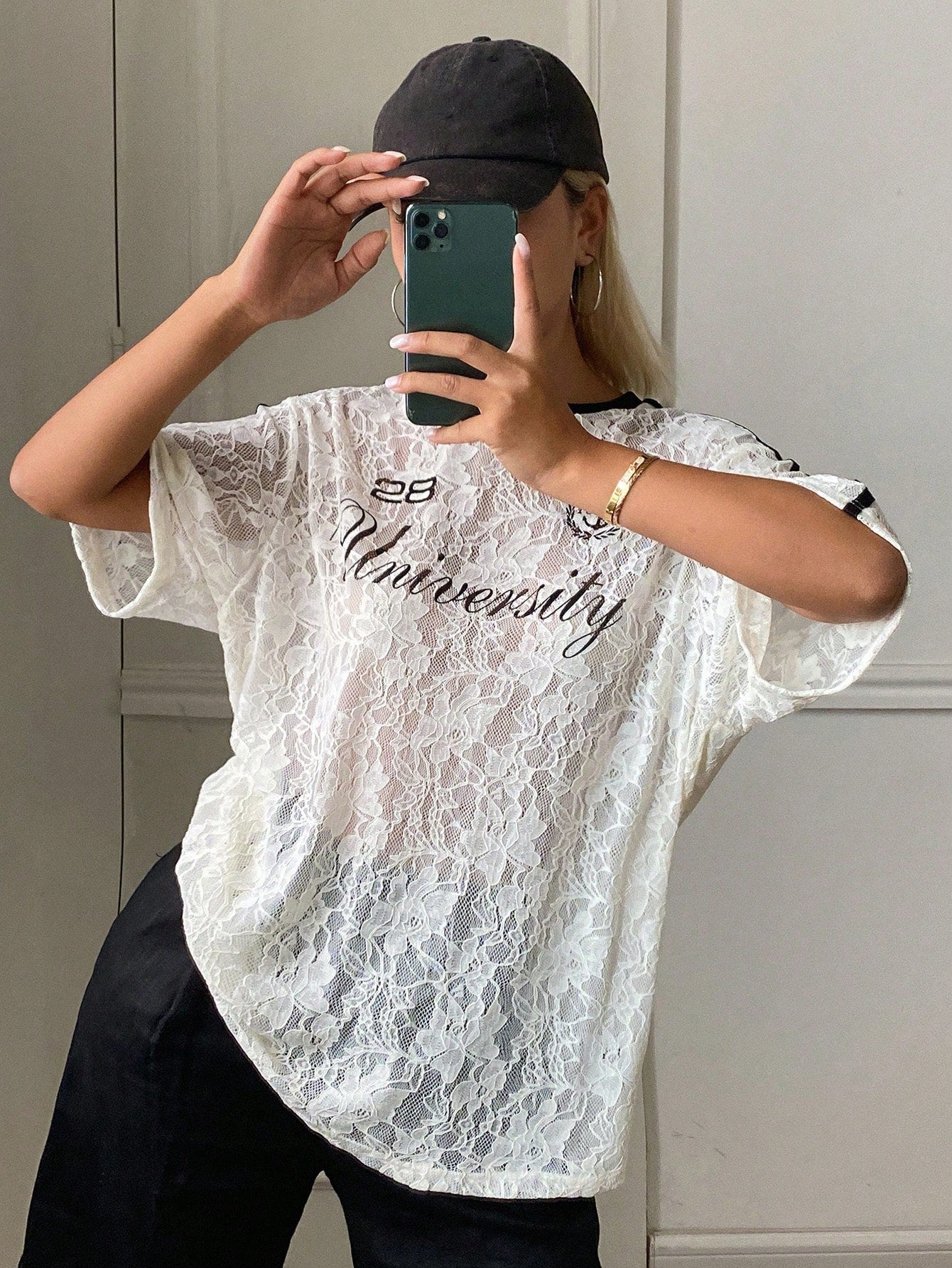 DAZY Lace Letter Print Loose Short Sleeve Casual Vacation Summer Women's T-Shirt School