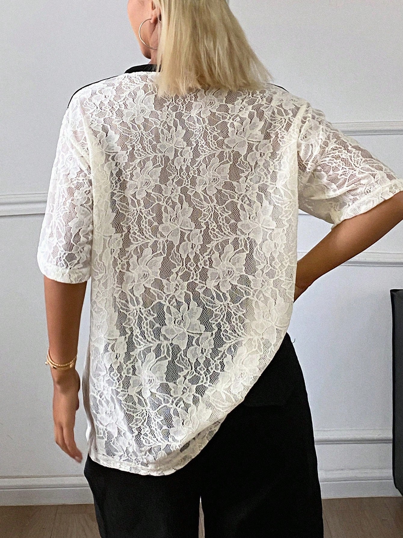 DAZY Lace Letter Print Loose Short Sleeve Casual Vacation Summer Women's T-Shirt School