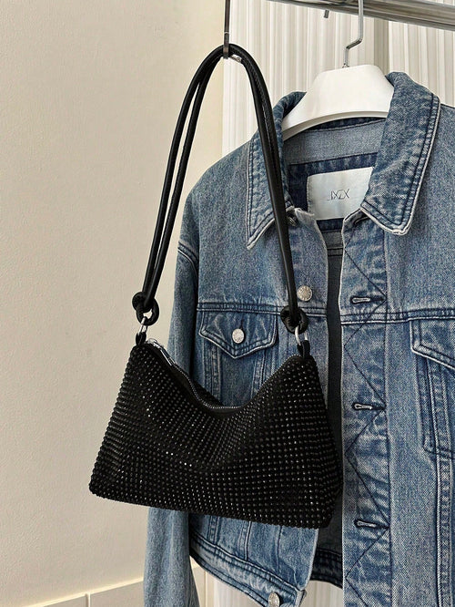 DAZY Lightweight,Business Casual Black Hobo Bag Studded Decor With Zipper For Teen Girls Women College Students,Rookies & White-Collar Workers Perfect For Office,College,Work,Business,Commute,Outdoor