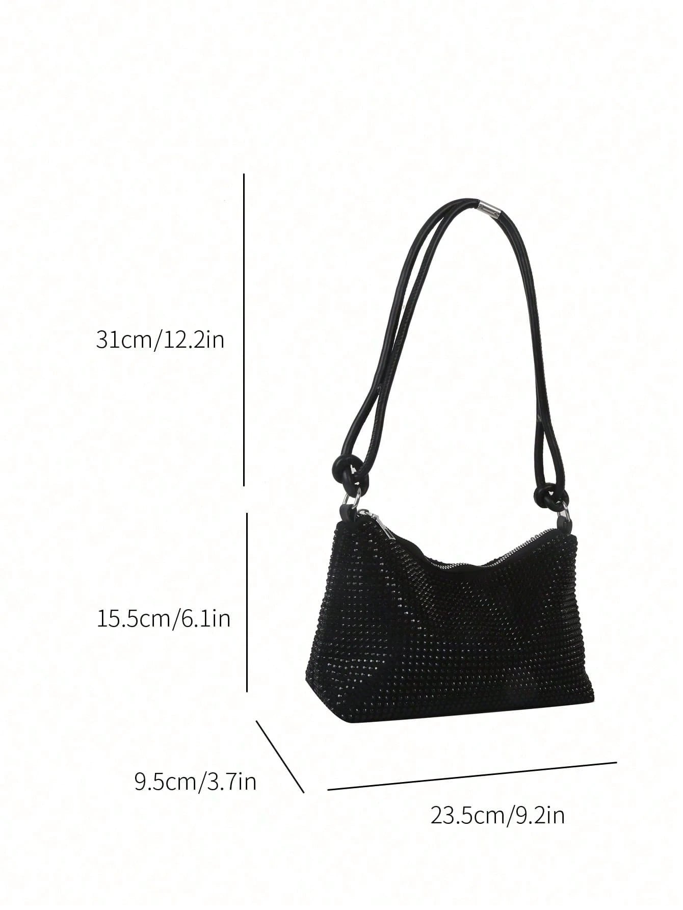 DAZY Lightweight,Business Casual Black Hobo Bag Studded Decor With Zipper For Teen Girls Women College Students,Rookies & White-Collar Workers Perfect For Office,College,Work,Business,Commute,Outdoor