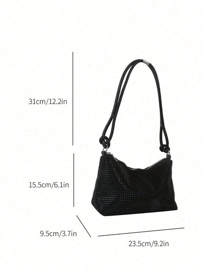 DAZY Lightweight,Business Casual Black Hobo Bag Studded Decor With Zipper For Teen Girls Women College Students,Rookies & White-Collar Workers Perfect For Office,College,Work,Business,Commute,Outdoor