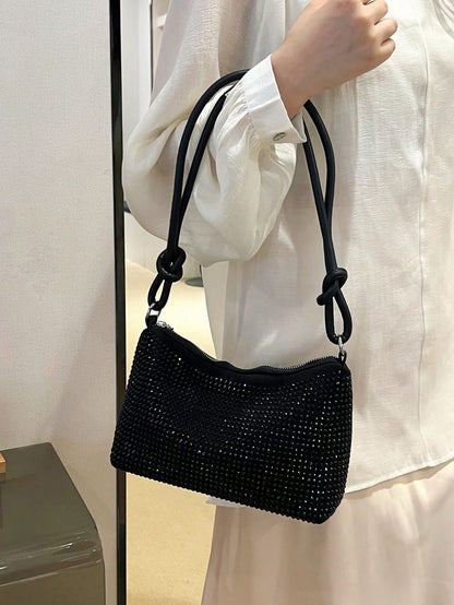 DAZY Lightweight,Business Casual Black Hobo Bag Studded Decor With Zipper For Teen Girls Women College Students,Rookies & White-Collar Workers Perfect For Office,College,Work,Business,Commute,Outdoor