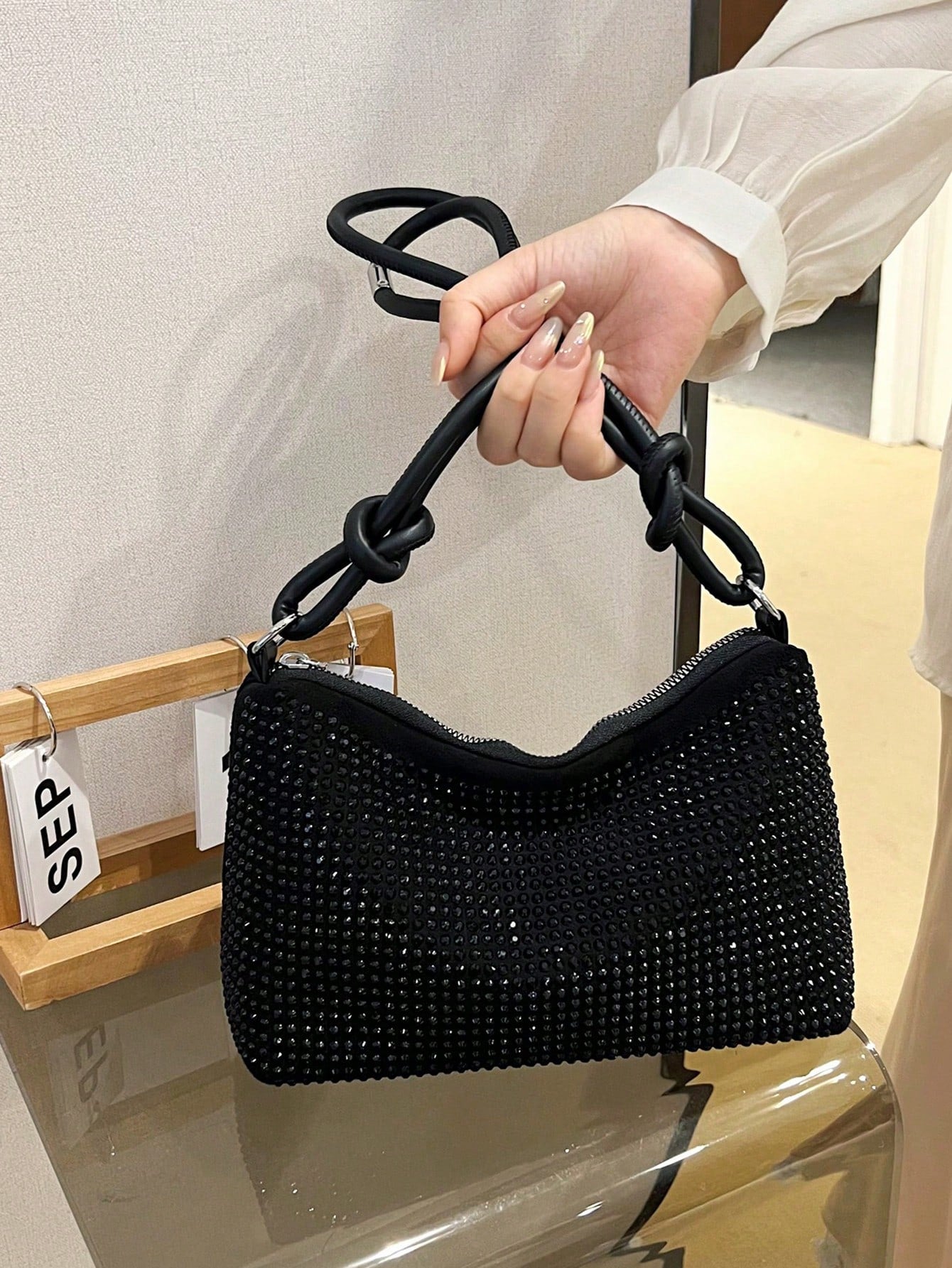 DAZY Lightweight,Business Casual Black Hobo Bag Studded Decor With Zipper For Teen Girls Women College Students,Rookies & White-Collar Workers Perfect For Office,College,Work,Business,Commute,Outdoor