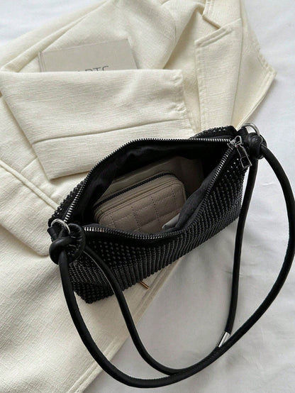 DAZY Lightweight,Business Casual Black Hobo Bag Studded Decor With Zipper For Teen Girls Women College Students,Rookies & White-Collar Workers Perfect For Office,College,Work,Business,Commute,Outdoor