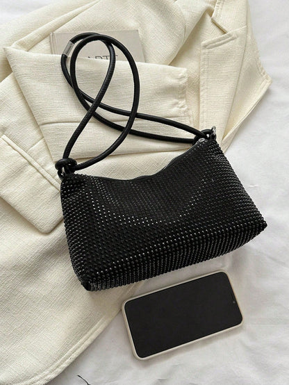 DAZY Lightweight,Business Casual Black Hobo Bag Studded Decor With Zipper For Teen Girls Women College Students,Rookies & White-Collar Workers Perfect For Office,College,Work,Business,Commute,Outdoor