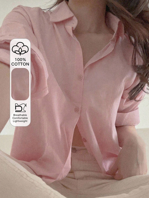 DAZY Women's Loose Casual Versatile Solid Color Blouse,Fall Clothes Long Sleeve Top