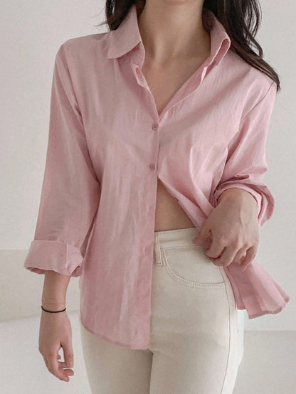 DAZY Women's Loose Casual Versatile Solid Color Blouse,Fall Clothes Long Sleeve Top