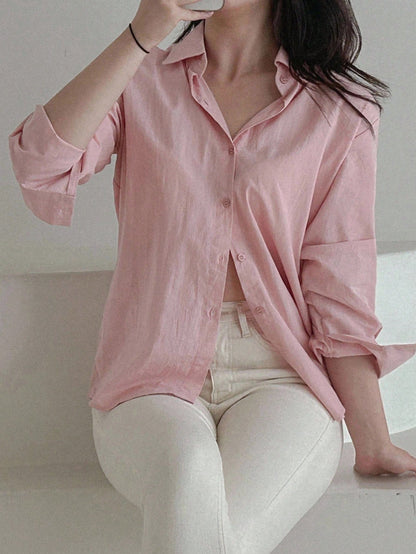 DAZY Women's Loose Casual Versatile Solid Color Blouse,Fall Clothes Long Sleeve Top