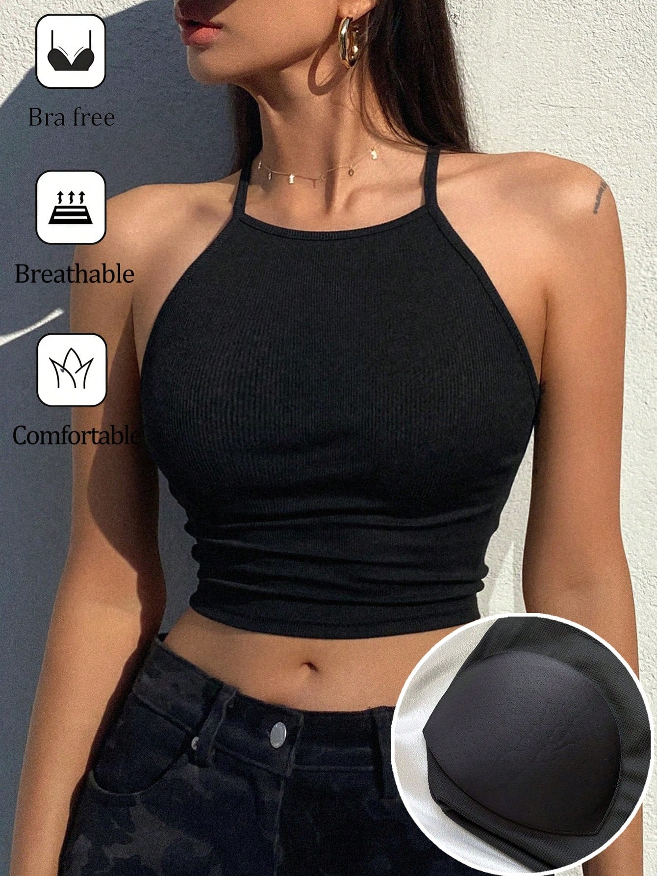 DAZY Women's Summer Casual Camisole With Built-In Padded Bra, Sexy & Comfortable Crop Top
