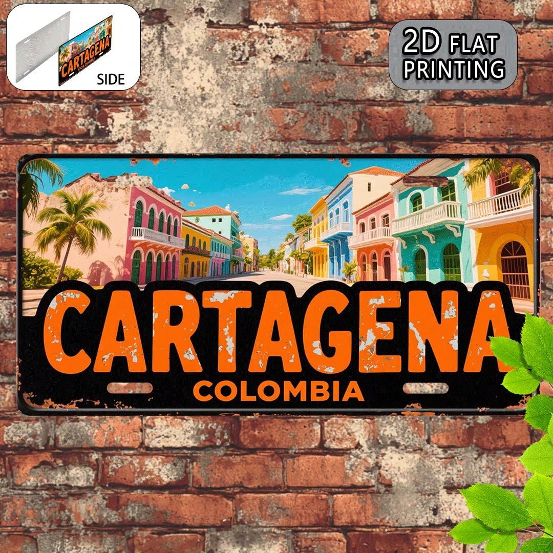Decorative Use Only, Car P2D Flat, 2D Flat Printing, 1 Piece, Cartagena Retro Metal Aluminum License Plate Sign, Decorative Plate (12X 6inch ), Mother's Day, Colombian Coastal Style, Mom, Family, Birt