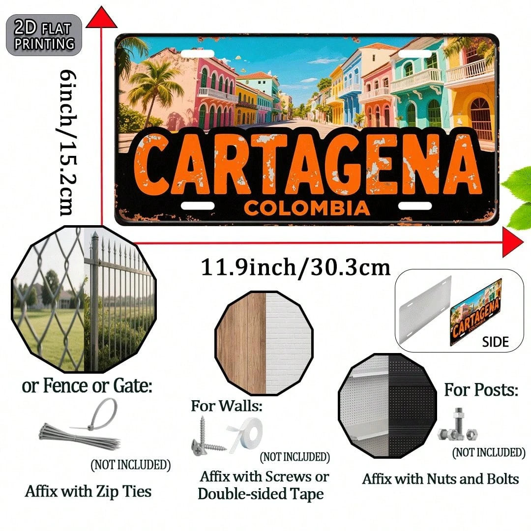 Decorative Use Only, Car P2D Flat, 2D Flat Printing, 1 Piece, Cartagena Retro Metal Aluminum License Plate Sign, Decorative Plate (12X 6inch ), Mother's Day, Colombian Coastal Style, Mom, Family, Birt