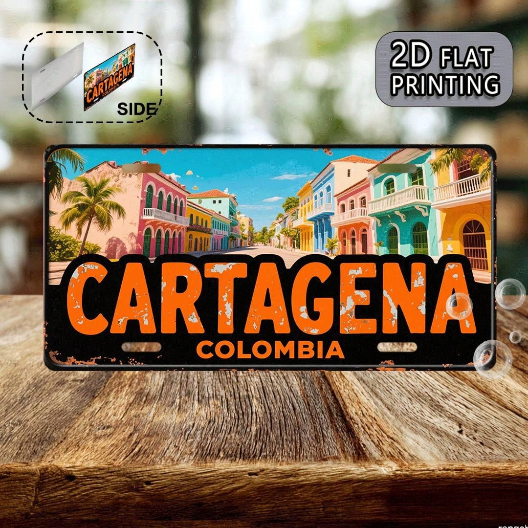 Decorative Use Only, Car P2D Flat, 2D Flat Printing, 1 Piece, Cartagena Retro Metal Aluminum License Plate Sign, Decorative Plate (12X 6inch ), Mother's Day, Colombian Coastal Style, Mom, Family, Birt