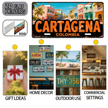 Decorative Use Only, Car P2D Flat, 2D Flat Printing, 1 Piece, Cartagena Retro Metal Aluminum License Plate Sign, Decorative Plate (12X 6inch ), Mother's Day, Colombian Coastal Style, Mom, Family, Birt