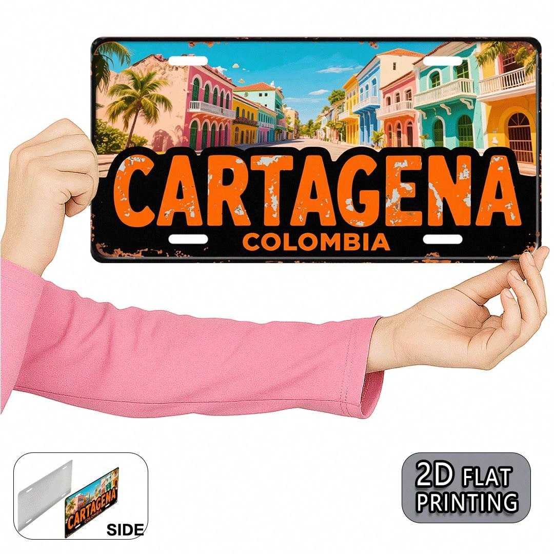 Decorative Use Only, Car P2D Flat, 2D Flat Printing, 1 Piece, Cartagena Retro Metal Aluminum License Plate Sign, Decorative Plate (12X 6inch ), Mother's Day, Colombian Coastal Style, Mom, Family, Birt