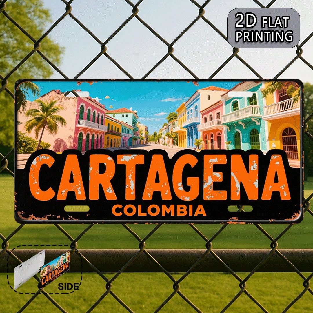 Decorative Use Only, Car P2D Flat, 2D Flat Printing, 1 Piece, Cartagena Retro Metal Aluminum License Plate Sign, Decorative Plate (12X 6inch ), Mother's Day, Colombian Coastal Style, Mom, Family, Birt