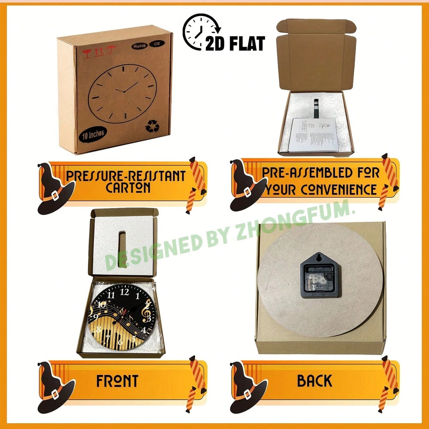 Decorative Wall Clock, 2D Flat Pattern With Musical Notes And Piano Keys, Wooden Silent Non-Ticking Bedroom Clock, Suitable For School, Home