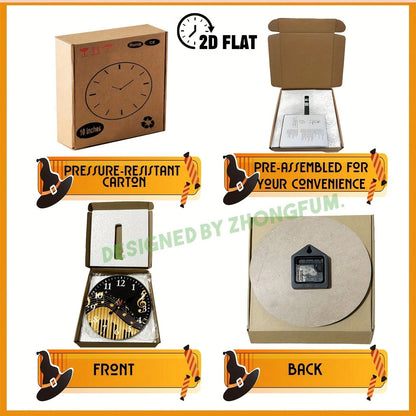 Decorative Wall Clock, 2D Flat Pattern With Musical Notes And Piano Keys, Wooden Silent Non-Ticking Bedroom Clock, Suitable For School, Home