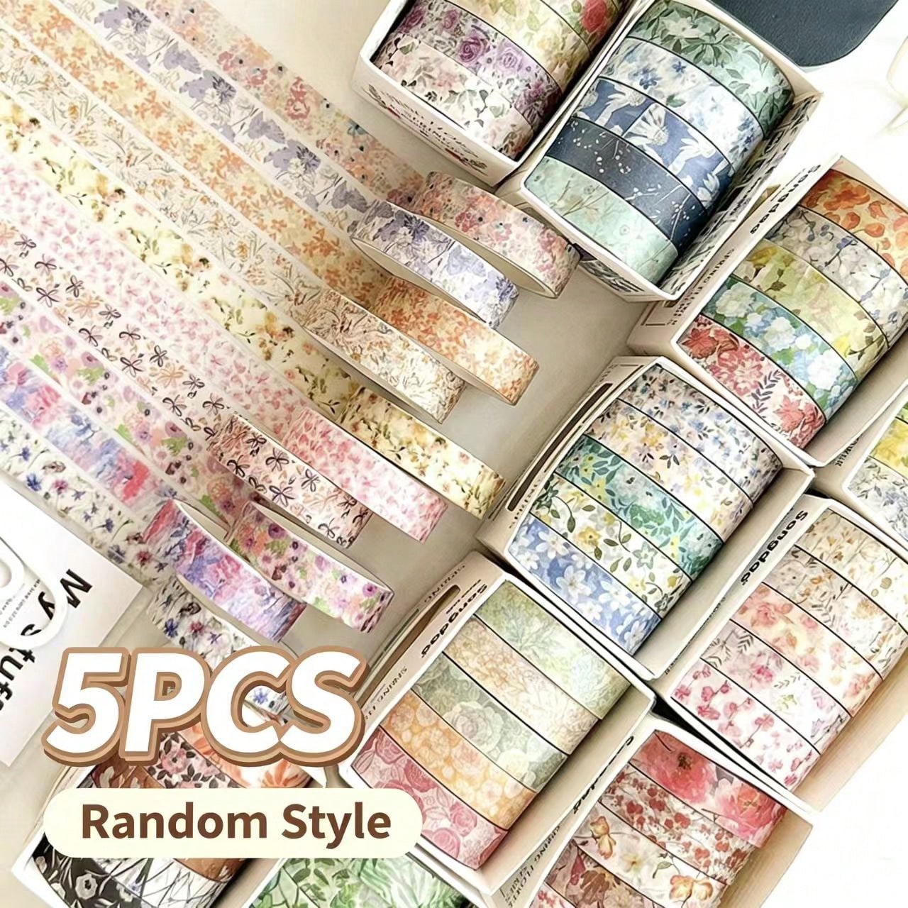Decorative Washi Tape 5pcs Random Style Back To School Aesthetic Decorative Paper Tape, 5 Different Designs Random Colors, Suitable For Scrapbooking, Journaling, Planner, DIY Crafts, Gift Wrapping, St