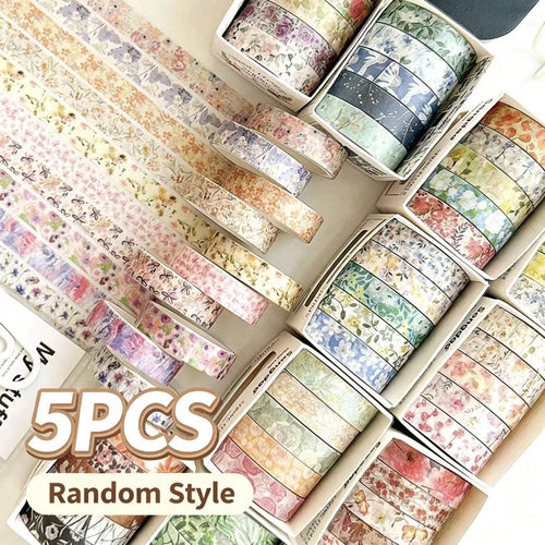 Decorative Washi Tape 5pcs Random Style Back To School Aesthetic Decorative Paper Tape, 5 Different Designs Random Colors, Suitable For Scrapbooking, Journaling, Planner, DIY Crafts, Gift Wrapping, St