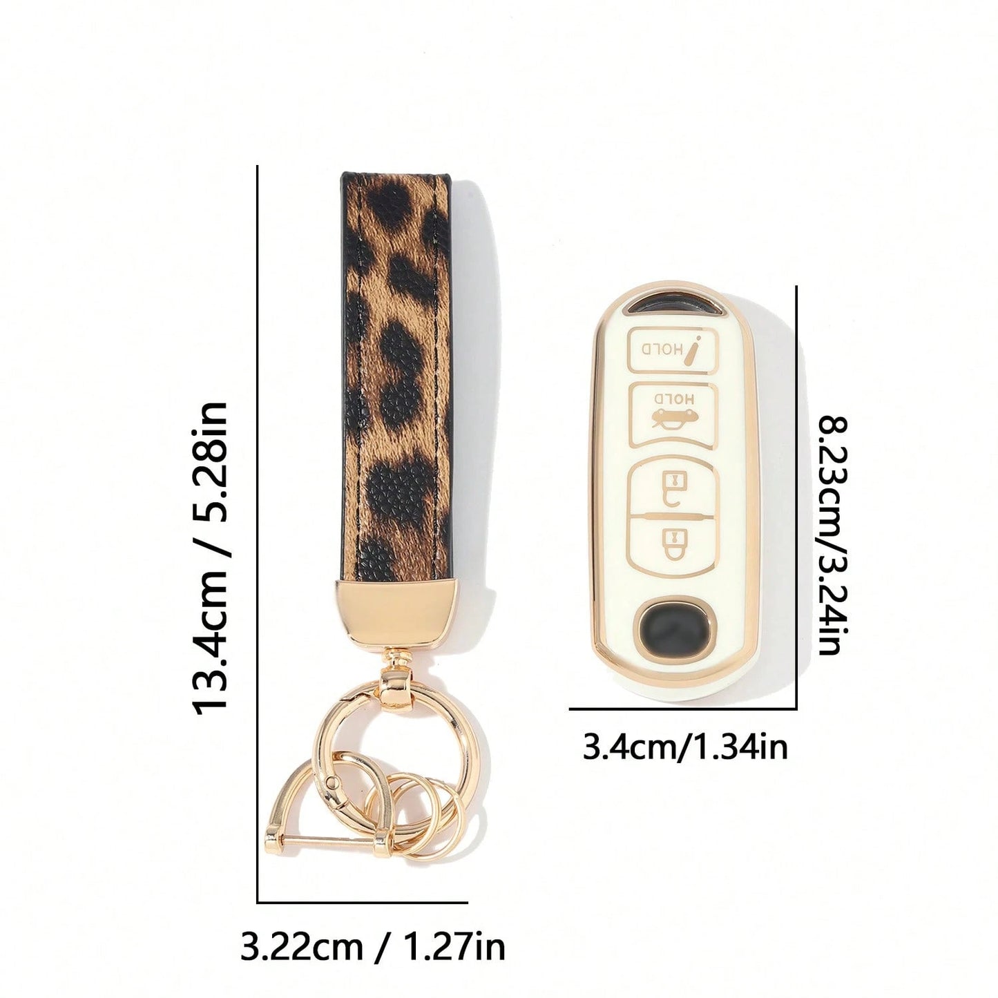 Dedicated 4-Button Long Smart Car Key Full Cover Protector, Anti-Drop Wear-Resistant Gold-Plated Key Shell With Leopard Print Leather Strap, Exquisite Accessory For Car Owners Daily Commute, Birthday