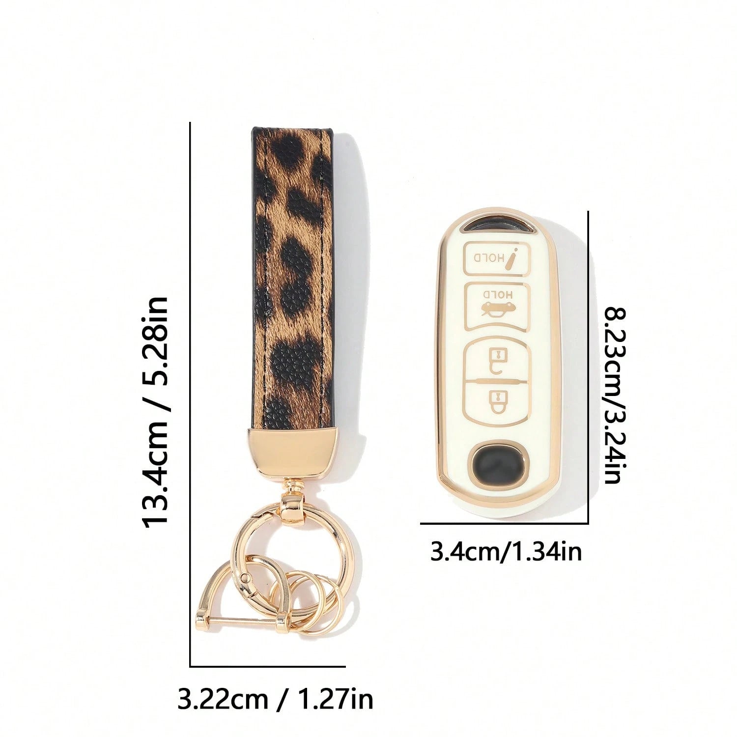 Dedicated 4-Button Long Smart Car Key Full Cover Protector, Anti-Drop Wear-Resistant Gold-Plated Key Shell With Leopard Print Leather Strap, Exquisite Accessory For Car Owners Daily Commute, Birthday