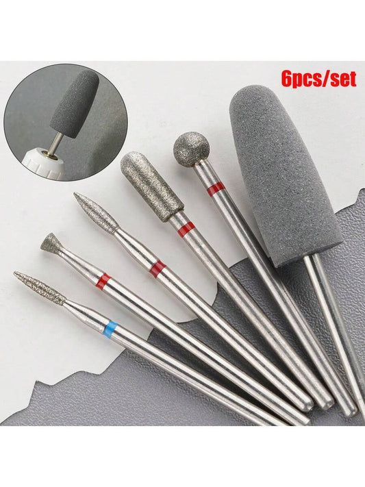 DeDryDS 6pcs Diamond Nail File Drill Bits Cuticle Remover Polishing Head Electric Manicure Kit, For Acrylic & Gel Nail Removal- Salon Grade For Home Use