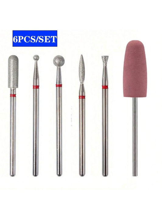 DeDryDS 6pcs Diamond Nail File Drill Bits Cuticle Remover Polishing Head Electric Manicure Kit, For Acrylic & Gel Nail Removal- Salon Grade For Home Use