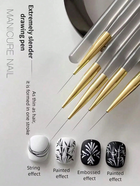 Delicate Stretching Nail Art Pen Set: Gray Acrylic Rod Stretching Nail Art Pen, Floral Nail Art Pen, Extended Grid Pen, Ultra-Fine Stretching Nail Art Pen, Sweeping Pen, Professional Hook Line Nail Ar