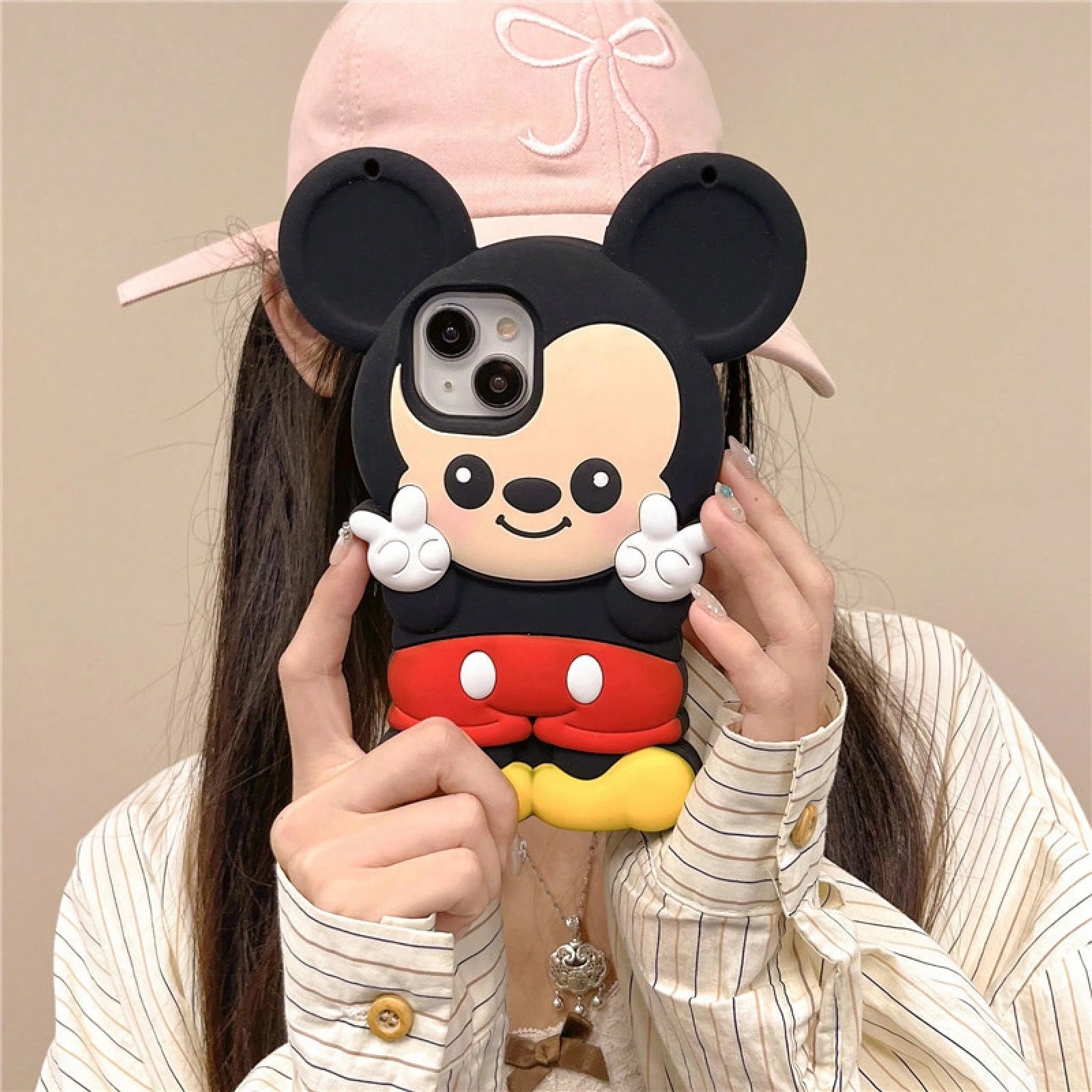Disney Cartoon 3D Mickey Mouse 14/13 Compatible With Apple 15PROMAX Phone Case, Anti-Drop Protective Cover.Holiday AccessoriesAdd A Festive Touch Stitch Fundas S25 Ultra Case Waterproof Anti-Fall Scra