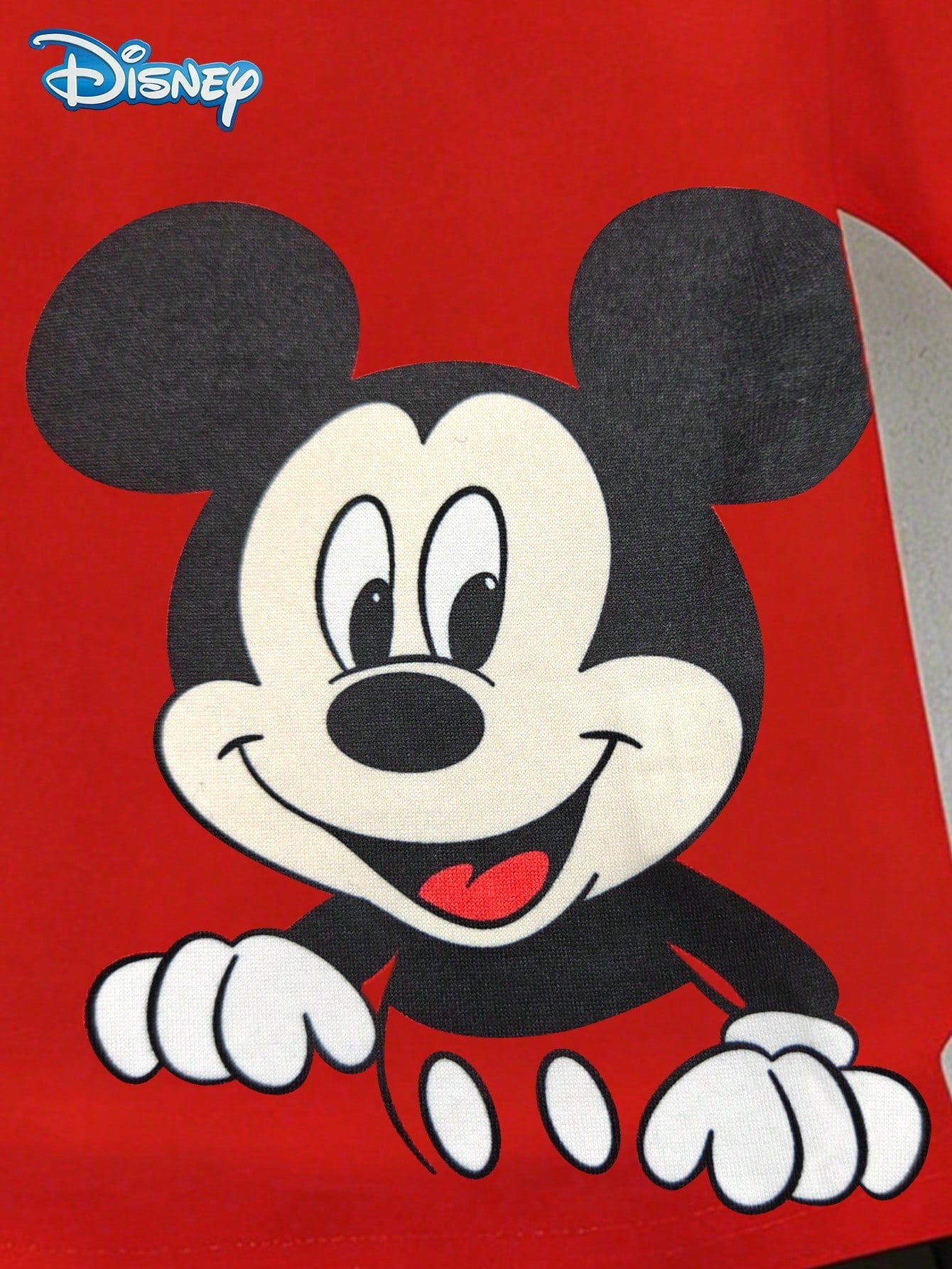 Disney Summer Baby Boy Mickey Mouse Half-Body Print Cute Red Short Sleeve T-Shirt And Shorts Set, Cartoon Pattern, Stretchy, Suitable For Newborn Infants Daily Wear