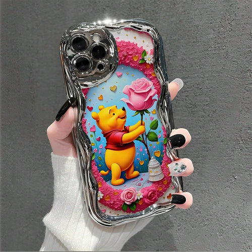 Disney What Winnie The Pooh Patterned Phone Case Featuring Flowers And Hearts Design Elements. Compatible With IPhone 17, 16, 15, 14, 13, 12, And 11 Pro Models, With Shockproof Protection. Ideal Gift
