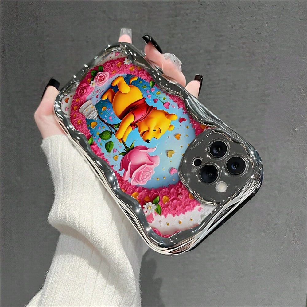 Disney What Winnie The Pooh Patterned Phone Case Featuring Flowers And Hearts Design Elements. Compatible With IPhone 17, 16, 15, 14, 13, 12, And 11 Pro Models, With Shockproof Protection. Ideal Gift