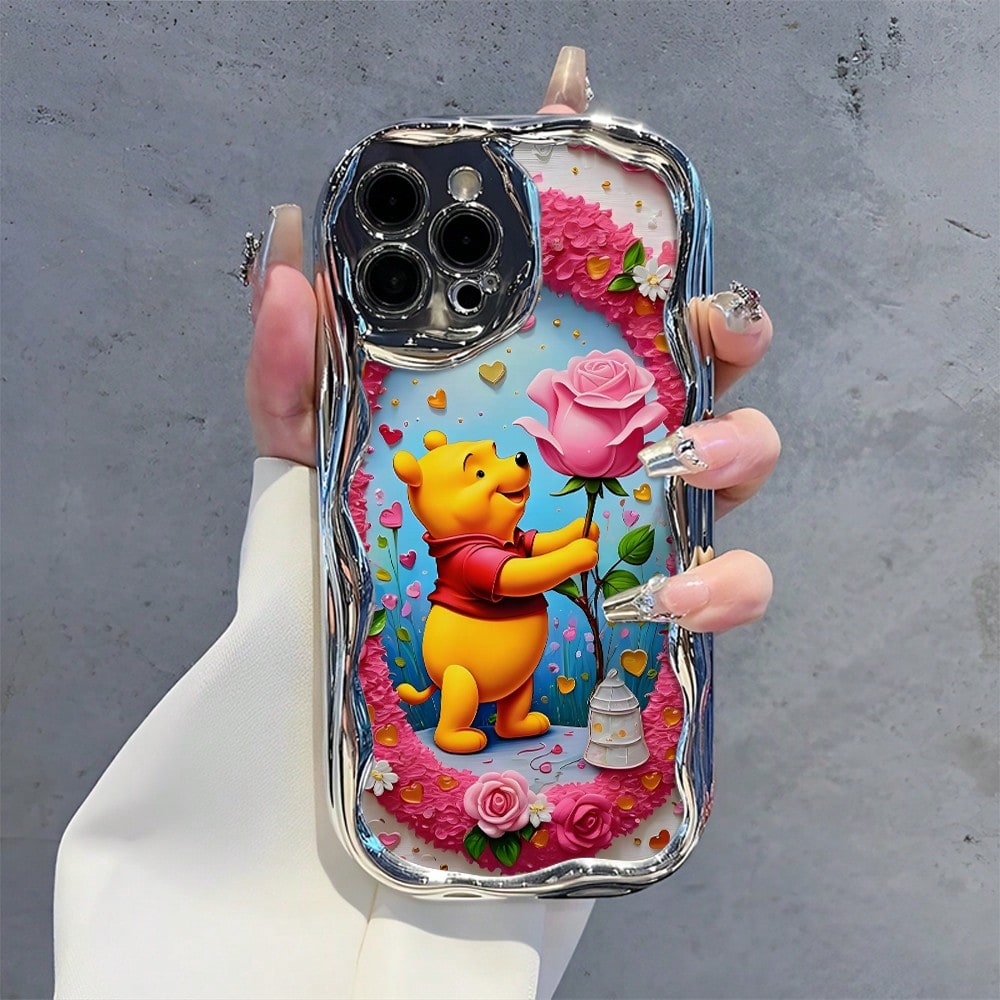 Disney What Winnie The Pooh Patterned Phone Case Featuring Flowers And Hearts Design Elements. Compatible With IPhone 17, 16, 15, 14, 13, 12, And 11 Pro Models, With Shockproof Protection. Ideal Gift