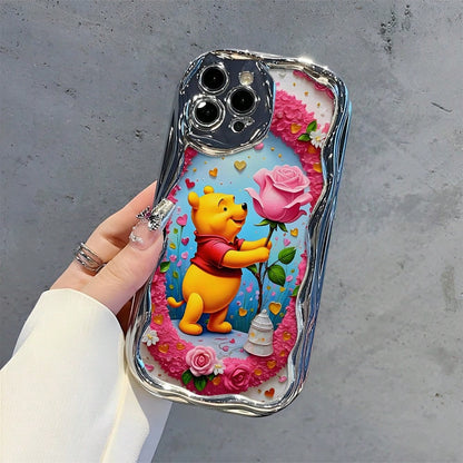 Disney What Winnie The Pooh Patterned Phone Case Featuring Flowers And Hearts Design Elements. Compatible With IPhone 17, 16, 15, 14, 13, 12, And 11 Pro Models, With Shockproof Protection. Ideal Gift