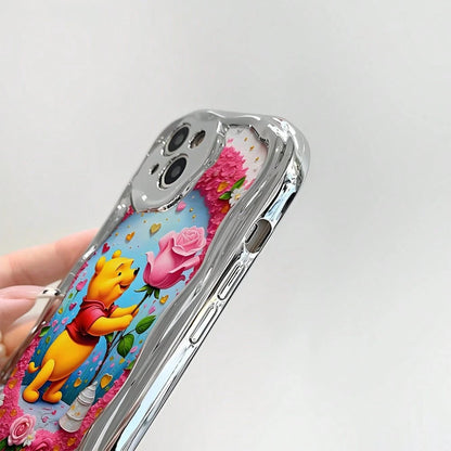 Disney What Winnie The Pooh Patterned Phone Case Featuring Flowers And Hearts Design Elements. Compatible With IPhone 17, 16, 15, 14, 13, 12, And 11 Pro Models, With Shockproof Protection. Ideal Gift