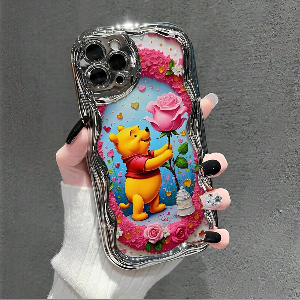 Disney What Winnie The Pooh Patterned Phone Case Featuring Flowers And Hearts Design Elements. Compatible With IPhone 17, 16, 15, 14, 13, 12, And 11 Pro Models, With Shockproof Protection. Ideal Gift