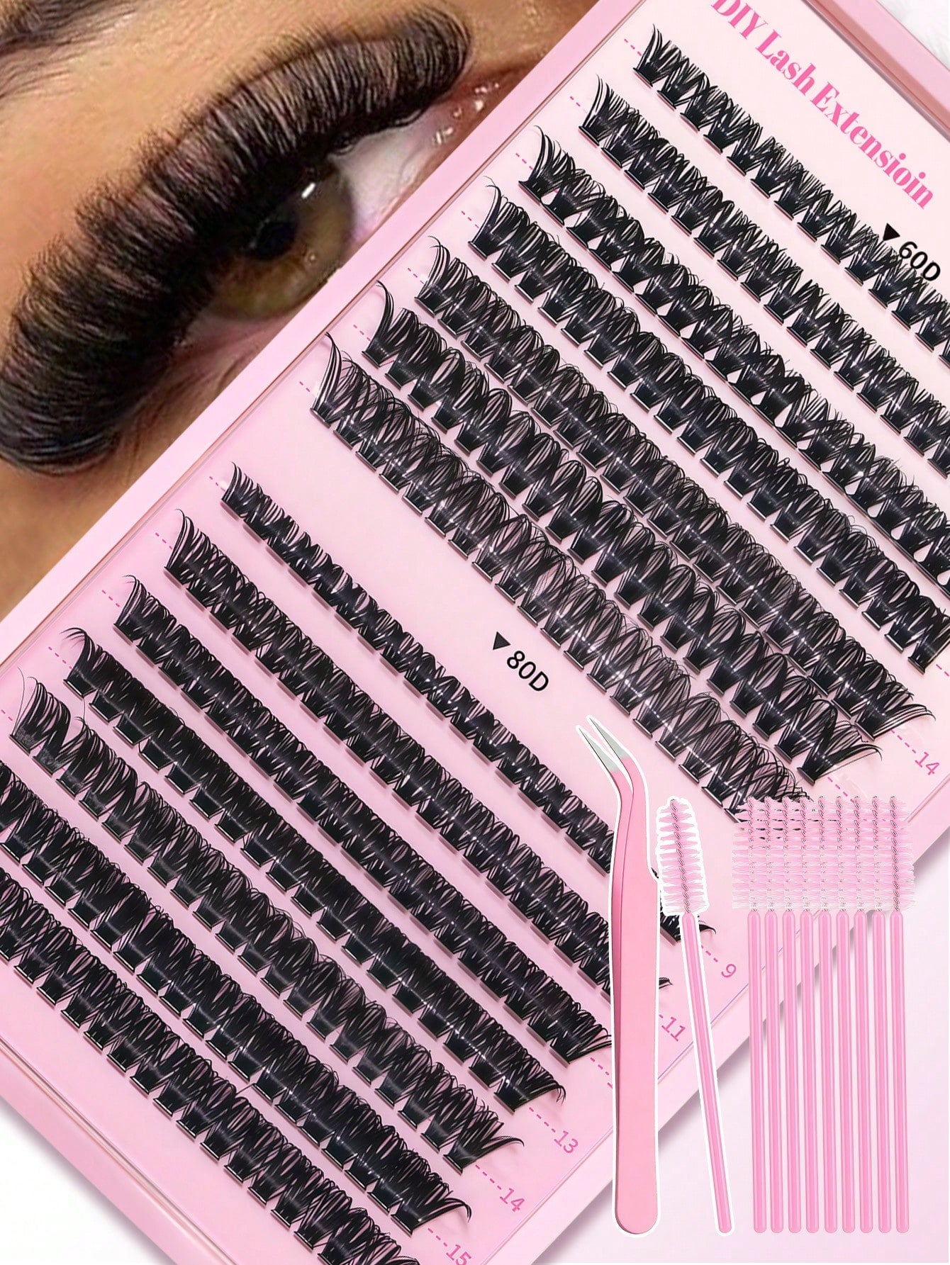 DIY Lash Clusters Kit W/ Tweezer & Spoolie| Mixed 40D-80D Wispy Lashes| Soft Lightweight Extensions| Easy Beginner Friendly Application| Reusable At-Home Beauty Set