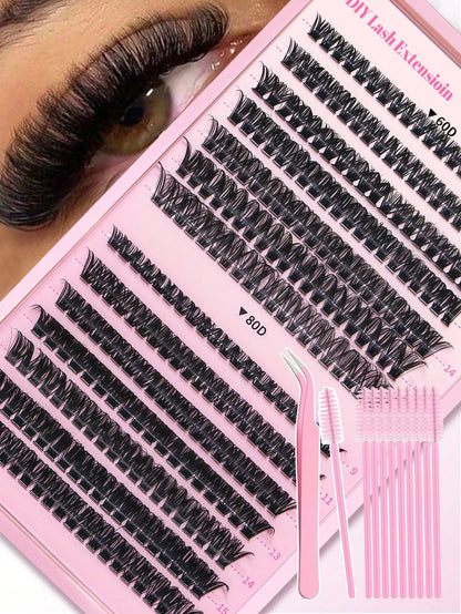 DIY Lash Clusters Kit W/ Tweezer & Spoolie| Mixed 40D-80D Wispy Lashes| Soft Lightweight Extensions| Easy Beginner Friendly Application| Reusable At-Home Beauty Set