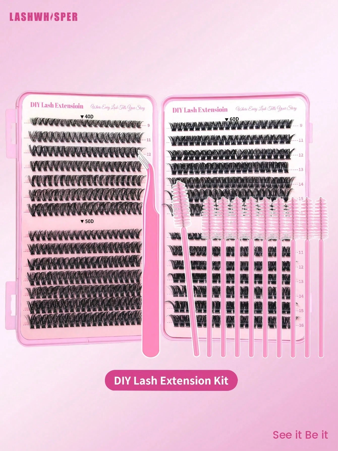 DIY Lash Clusters Kit W/ Tweezer & Spoolie| Mixed 40D-80D Wispy Lashes| Soft Lightweight Extensions| Easy Beginner Friendly Application| Reusable At-Home Beauty Set
