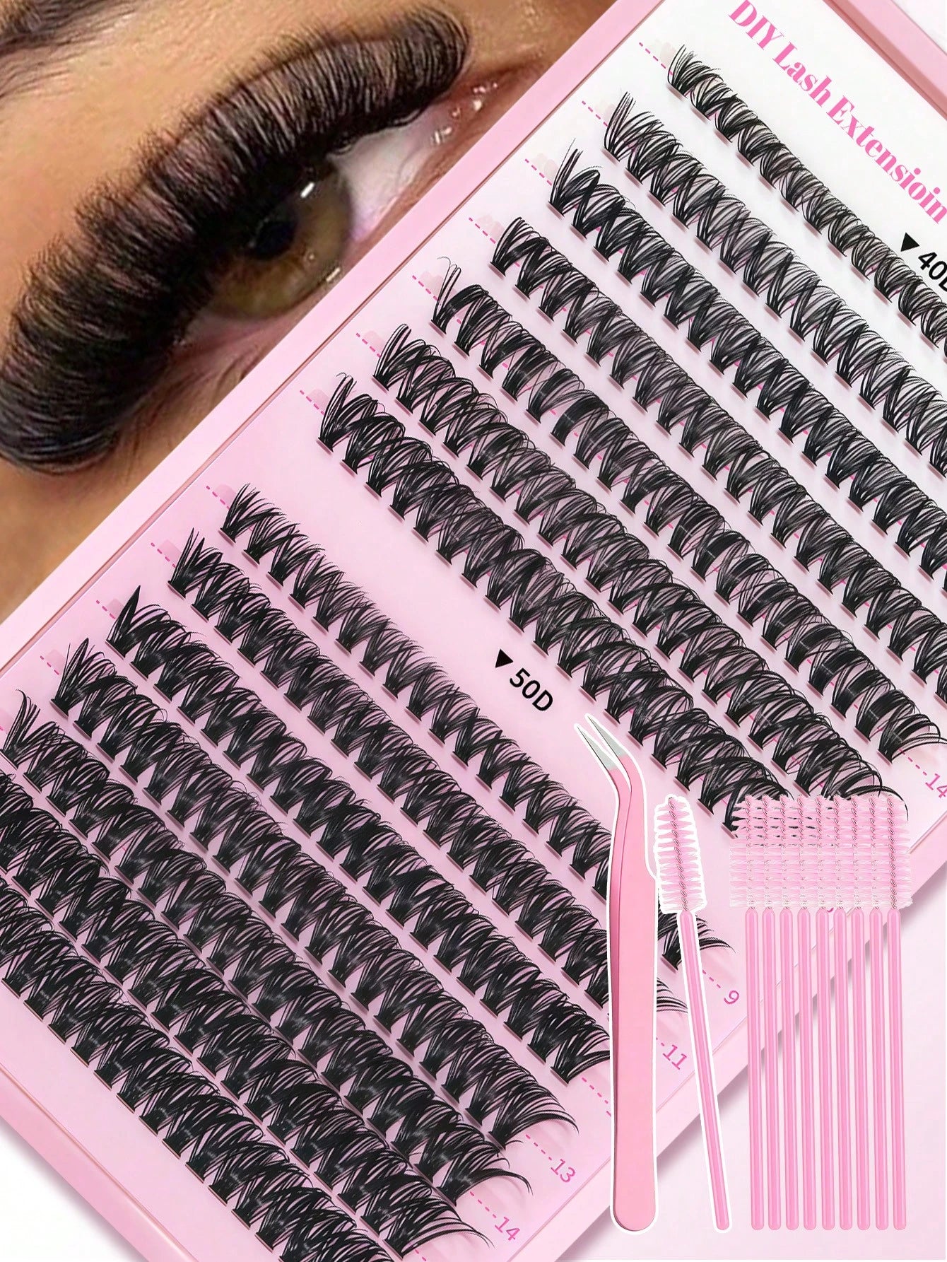 DIY Lash Clusters Kit W/ Tweezer & Spoolie| Mixed 40D-80D Wispy Lashes| Soft Lightweight Extensions| Easy Beginner Friendly Application| Reusable At-Home Beauty Set