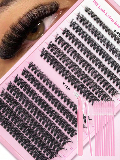 DIY Lash Clusters Kit W/ Tweezer & Spoolie| Mixed 40D-80D Wispy Lashes| Soft Lightweight Extensions| Easy Beginner Friendly Application| Reusable At-Home Beauty Set
