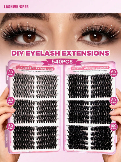 DIY Lash Clusters Kit W/ Tweezer & Spoolie| Mixed 40D-80D Wispy Lashes| Soft Lightweight Extensions| Easy Beginner Friendly Application| Reusable At-Home Beauty Set