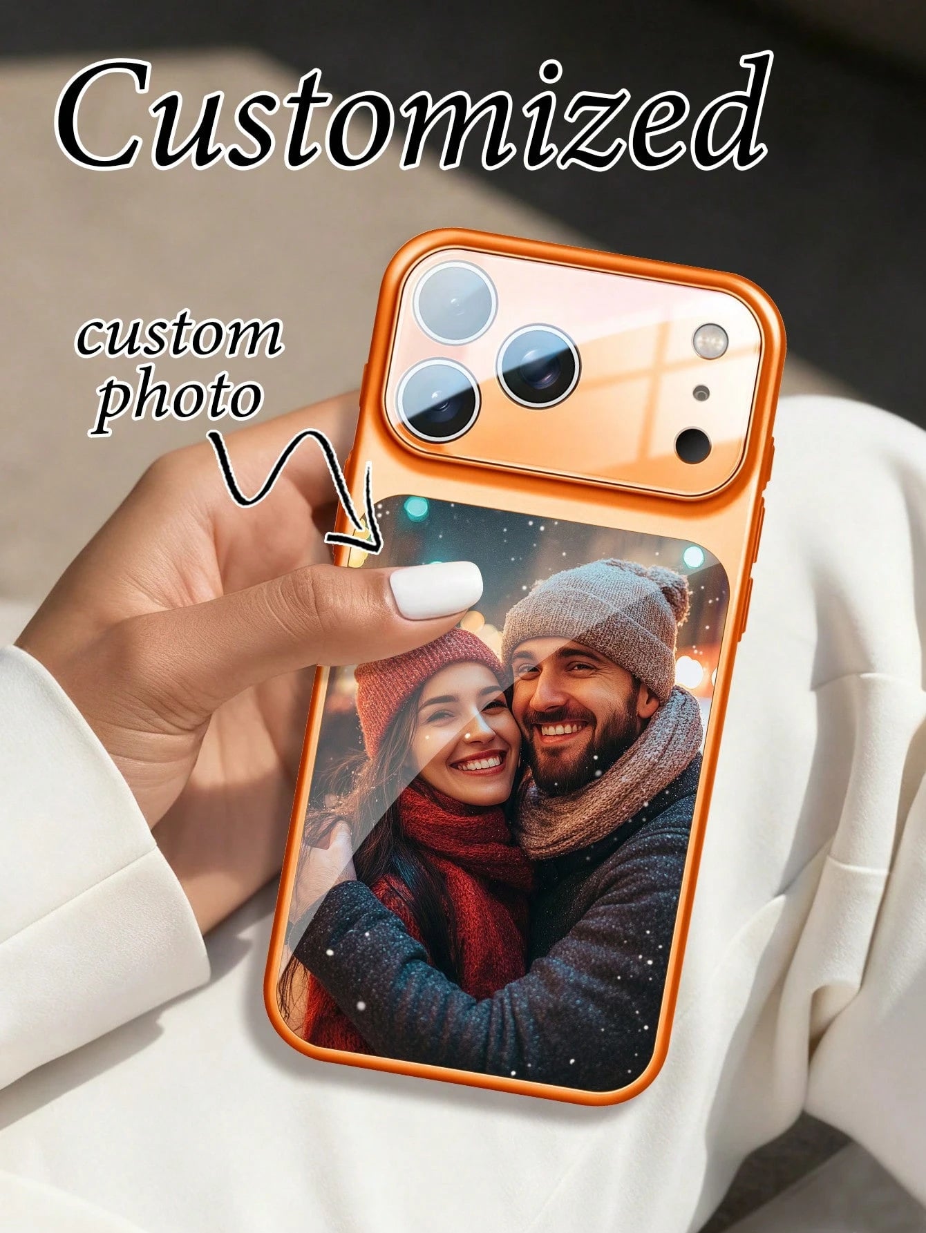 DIY Phone Case Customized Orange Magnetic Shockproof Shell Compatible With 17 Promax/17AIR/17Pro/17 Full Camera Protection Frosted Scratch Resistant For Couples Family Birthday Mother's Day Anniversar